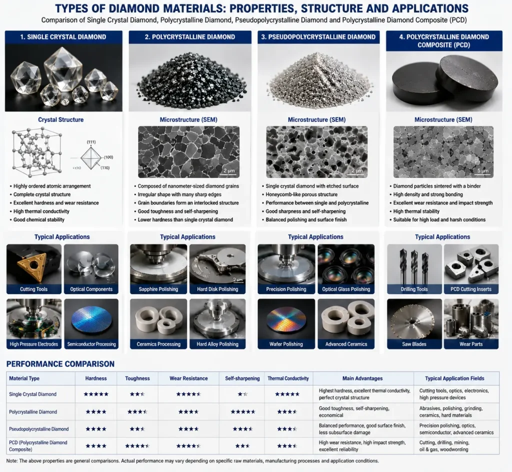 Comparison of industrial diamond crystal types